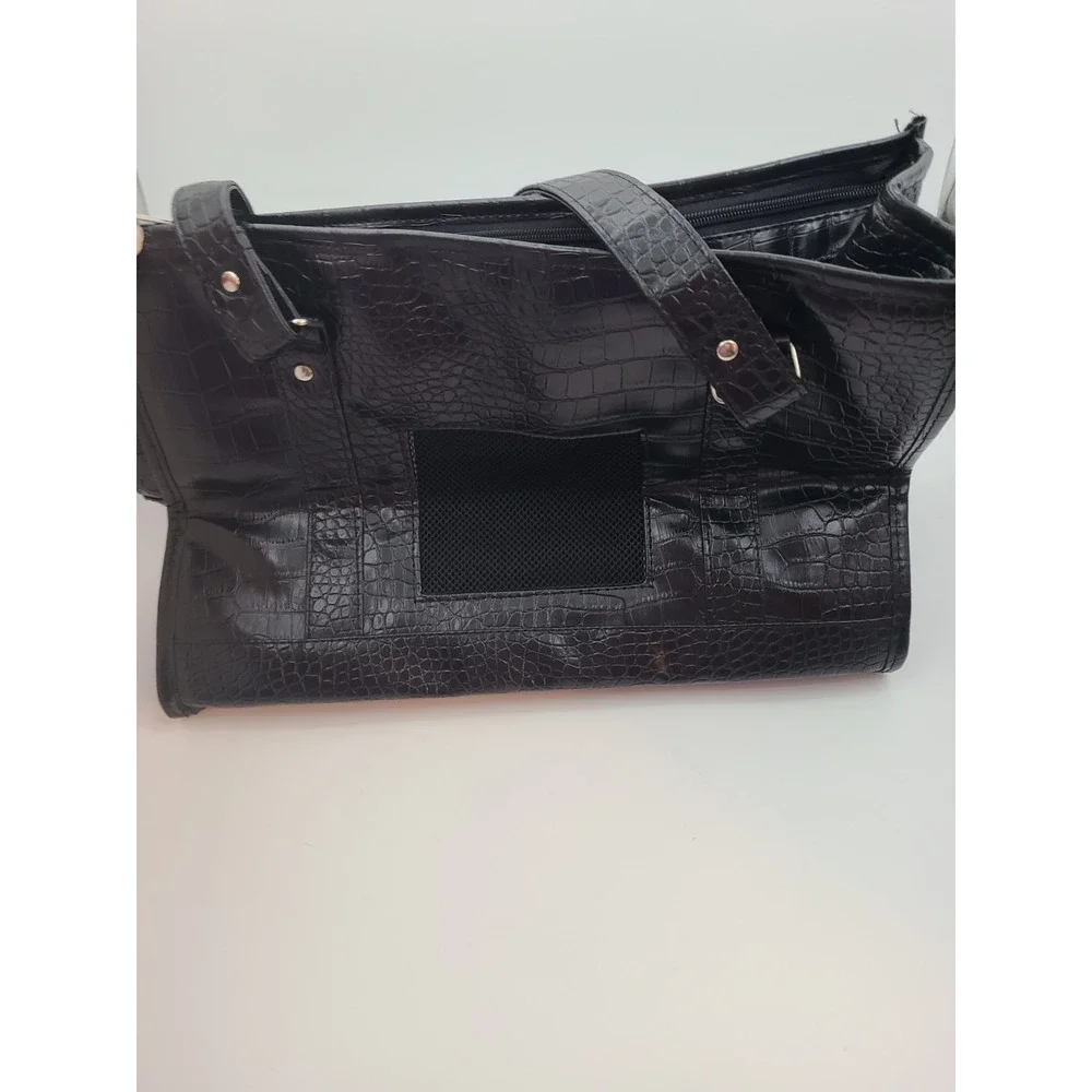 Bow-Wow Stylish Pet Carrier Is Designed for Small Pets. Faux Croc Leather Black